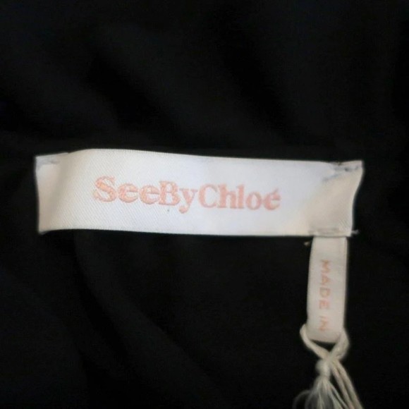 See by Chloe Ruffled High Neck Blouse Black Chiffon Size 38 Long Sleeve Top NEW - Picture 5 of 7